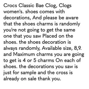 Crocs Classic Bae Clogs shoes. Pls be aware the shoes charms is randomly.